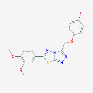 molecular formula C18H15FN4O3S B483576 6-(3,4-Dimethoxyphenyl)-3-[(4-fluorophenoxy)methyl][1,2,4]triazolo[3,4-b][1,3,4]thiadiazole CAS No. 903191-21-9