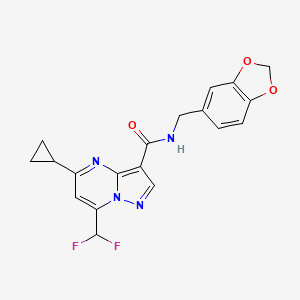 molecular formula C19H16F2N4O3 B4835790 N-(1,3-benzodioxol-5-ylmethyl)-5-cyclopropyl-7-(difluoromethyl)pyrazolo[1,5-a]pyrimidine-3-carboxamide 