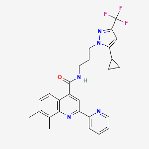 molecular formula C27H26F3N5O B4835851 N-{3-[5-cyclopropyl-3-(trifluoromethyl)-1H-pyrazol-1-yl]propyl}-7,8-dimethyl-2-(2-pyridinyl)-4-quinolinecarboxamide 