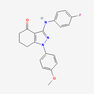 molecular formula C20H18FN3O2 B4835920 3-[(4-fluorophenyl)amino]-1-(4-methoxyphenyl)-1,5,6,7-tetrahydro-4H-indazol-4-one 