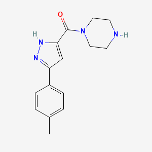 molecular formula C15H18N4O B4835929 1-{[5-(4-methylphenyl)-1H-pyrazol-3-yl]carbonyl}piperazine 