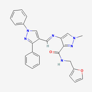 molecular formula C26H22N6O2 B4836122 4-{[(1,3-diphenyl-1H-pyrazol-4-yl)methylene]amino}-N-(2-furylmethyl)-1-methyl-1H-pyrazole-3-carboxamide 