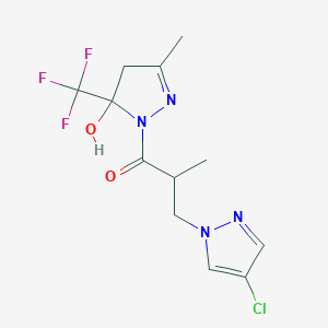 molecular formula C12H14ClF3N4O2 B4836160 1-[3-(4-chloro-1H-pyrazol-1-yl)-2-methylpropanoyl]-3-methyl-5-(trifluoromethyl)-4,5-dihydro-1H-pyrazol-5-ol 