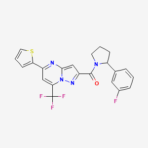 molecular formula C22H16F4N4OS B4836167 2-{[2-(3-fluorophenyl)-1-pyrrolidinyl]carbonyl}-5-(2-thienyl)-7-(trifluoromethyl)pyrazolo[1,5-a]pyrimidine 