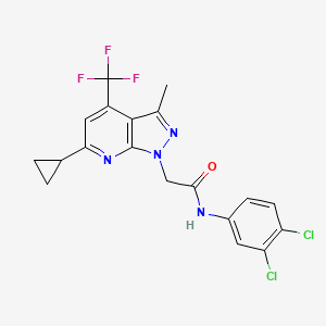 molecular formula C19H15Cl2F3N4O B4836446 2-[6-cyclopropyl-3-methyl-4-(trifluoromethyl)-1H-pyrazolo[3,4-b]pyridin-1-yl]-N-(3,4-dichlorophenyl)acetamide 