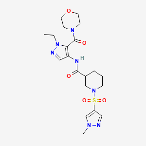 molecular formula C20H29N7O5S B4836482 N-[1-ethyl-5-(4-morpholinylcarbonyl)-1H-pyrazol-4-yl]-1-[(1-methyl-1H-pyrazol-4-yl)sulfonyl]-3-piperidinecarboxamide 