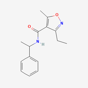 molecular formula C15H18N2O2 B4836493 3-ETHYL-5-METHYL-N-(1-PHENYLETHYL)-12-OXAZOLE-4-CARBOXAMIDE 