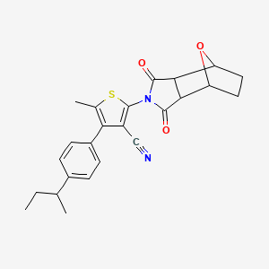 molecular formula C24H24N2O3S B4836523 4-(4-sec-butylphenyl)-2-(3,5-dioxo-10-oxa-4-azatricyclo[5.2.1.0~2,6~]dec-4-yl)-5-methyl-3-thiophenecarbonitrile 