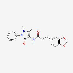 molecular formula C21H21N3O4 B4836560 3-(1,3-benzodioxol-5-yl)-N-(1,5-dimethyl-3-oxo-2-phenyl-2,3-dihydro-1H-pyrazol-4-yl)propanamide 