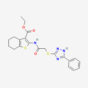 molecular formula C21H22N4O3S2 B4836678 ethyl 2-({[(5-phenyl-4H-1,2,4-triazol-3-yl)thio]acetyl}amino)-4,5,6,7-tetrahydro-1-benzothiophene-3-carboxylate 