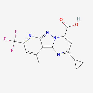 molecular formula C15H11F3N4O2 B4836763 2-cyclopropyl-10-methyl-8-(trifluoromethyl)pyrido[2',3':3,4]pyrazolo[1,5-a]pyrimidine-4-carboxylic acid 