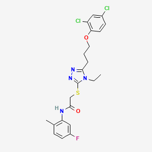 molecular formula C22H23Cl2FN4O2S B4836816 2-({5-[3-(2,4-dichlorophenoxy)propyl]-4-ethyl-4H-1,2,4-triazol-3-yl}thio)-N-(5-fluoro-2-methylphenyl)acetamide 