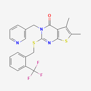 molecular formula C22H18F3N3OS2 B4836992 5,6-dimethyl-3-(3-pyridinylmethyl)-2-{[2-(trifluoromethyl)benzyl]thio}thieno[2,3-d]pyrimidin-4(3H)-one 