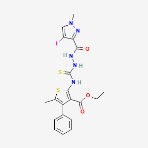 molecular formula C20H20IN5O3S2 B4837055 ethyl 2-[({2-[(4-iodo-1-methyl-1H-pyrazol-3-yl)carbonyl]hydrazino}carbonothioyl)amino]-5-methyl-4-phenyl-3-thiophenecarboxylate 