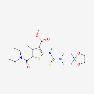 molecular formula C20H29N3O5S2 B4837113 methyl 5-[(diethylamino)carbonyl]-2-[(1,4-dioxa-8-azaspiro[4.5]dec-8-ylcarbonothioyl)amino]-4-methyl-3-thiophenecarboxylate 