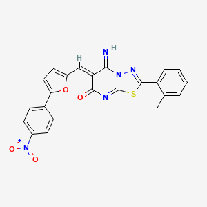 molecular formula C23H15N5O4S B4837124 5-imino-2-(2-methylphenyl)-6-{[5-(4-nitrophenyl)-2-furyl]methylene}-5,6-dihydro-7H-[1,3,4]thiadiazolo[3,2-a]pyrimidin-7-one 
