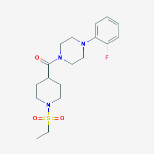 molecular formula C18H26FN3O3S B4837224 1-{[1-(ethylsulfonyl)-4-piperidinyl]carbonyl}-4-(2-fluorophenyl)piperazine 