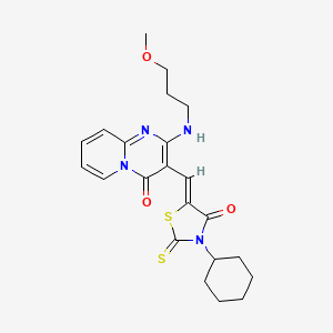 molecular formula C22H26N4O3S2 B4837299 3-[(3-cyclohexyl-4-oxo-2-thioxo-1,3-thiazolidin-5-ylidene)methyl]-2-[(3-methoxypropyl)amino]-4H-pyrido[1,2-a]pyrimidin-4-one 