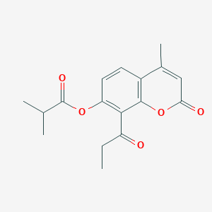 molecular formula C17H18O5 B483731 4-methyl-2-oxo-8-propionyl-2H-chromen-7-yl 2-methylpropanoate CAS No. 376380-40-4