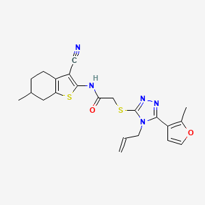 molecular formula C22H23N5O2S2 B4837312 2-{[4-allyl-5-(2-methyl-3-furyl)-4H-1,2,4-triazol-3-yl]thio}-N-(3-cyano-6-methyl-4,5,6,7-tetrahydro-1-benzothien-2-yl)acetamide 