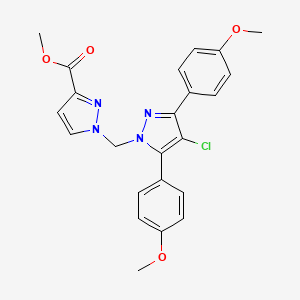 molecular formula C23H21ClN4O4 B4837429 methyl 1-{[4-chloro-3,5-bis(4-methoxyphenyl)-1H-pyrazol-1-yl]methyl}-1H-pyrazole-3-carboxylate 