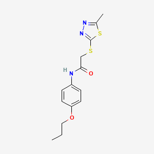 molecular formula C14H17N3O2S2 B4837465 2-[(5-methyl-1,3,4-thiadiazol-2-yl)thio]-N-(4-propoxyphenyl)acetamide 