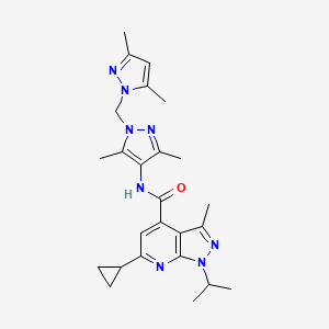 molecular formula C25H32N8O B4837550 6-cyclopropyl-N-{1-[(3,5-dimethyl-1H-pyrazol-1-yl)methyl]-3,5-dimethyl-1H-pyrazol-4-yl}-1-isopropyl-3-methyl-1H-pyrazolo[3,4-b]pyridine-4-carboxamide 