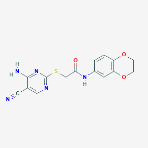 molecular formula C15H13N5O3S B4837554 2-[(4-amino-5-cyano-2-pyrimidinyl)thio]-N-(2,3-dihydro-1,4-benzodioxin-6-yl)acetamide 