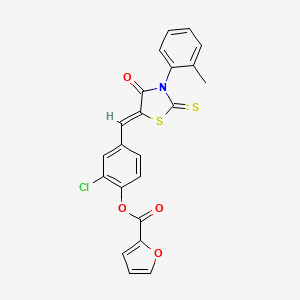 molecular formula C22H14ClNO4S2 B4837569 2-chloro-4-{[3-(2-methylphenyl)-4-oxo-2-thioxo-1,3-thiazolidin-5-ylidene]methyl}phenyl 2-furoate 