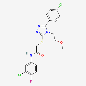 molecular formula C19H17Cl2FN4O2S B4837677 N-(3-chloro-4-fluorophenyl)-2-{[5-(4-chlorophenyl)-4-(2-methoxyethyl)-4H-1,2,4-triazol-3-yl]thio}acetamide 