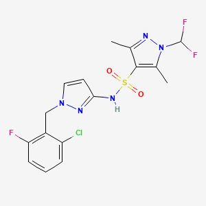 molecular formula C16H15ClF3N5O2S B4837678 N-[1-(2-chloro-6-fluorobenzyl)-1H-pyrazol-3-yl]-1-(difluoromethyl)-3,5-dimethyl-1H-pyrazole-4-sulfonamide 