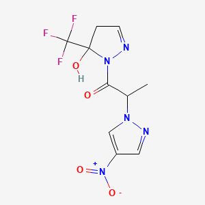 molecular formula C10H10F3N5O4 B4837748 1-[2-(4-nitro-1H-pyrazol-1-yl)propanoyl]-5-(trifluoromethyl)-4,5-dihydro-1H-pyrazol-5-ol 