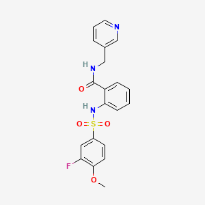 molecular formula C20H18FN3O4S B4837857 2-{[(3-fluoro-4-methoxyphenyl)sulfonyl]amino}-N-(3-pyridinylmethyl)benzamide 