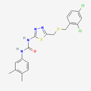 molecular formula C19H18Cl2N4OS2 B4837951 N-(5-{[(2,4-dichlorobenzyl)thio]methyl}-1,3,4-thiadiazol-2-yl)-N'-(3,4-dimethylphenyl)urea 