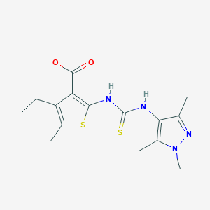 molecular formula C16H22N4O2S2 B4838083 methyl 4-ethyl-5-methyl-2-({[(1,3,5-trimethyl-1H-pyrazol-4-yl)amino]carbonothioyl}amino)-3-thiophenecarboxylate 