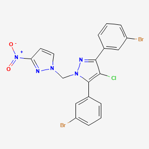 molecular formula C19H12Br2ClN5O2 B4838096 3,5-bis(3-bromophenyl)-4-chloro-1-[(3-nitro-1H-pyrazol-1-yl)methyl]-1H-pyrazole 