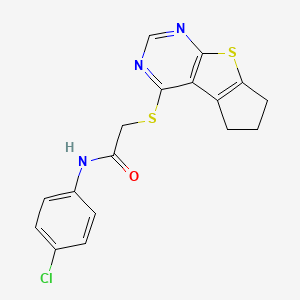 molecular formula C17H14ClN3OS2 B4838123 N-(4-chlorophenyl)-2-(6,7-dihydro-5H-cyclopenta[4,5]thieno[2,3-d]pyrimidin-4-ylthio)acetamide 
