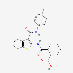 molecular formula C23H26N2O4S B4838152 2-{[(3-{[(4-methylphenyl)amino]carbonyl}-5,6-dihydro-4H-cyclopenta[b]thien-2-yl)amino]carbonyl}cyclohexanecarboxylic acid 