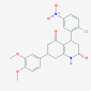 molecular formula C23H21ClN2O6 B4838158 4-(2-chloro-5-nitrophenyl)-7-(3,4-dimethoxyphenyl)-4,6,7,8-tetrahydro-2,5(1H,3H)-quinolinedione 