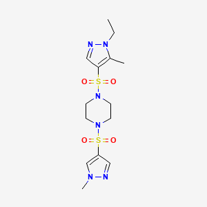 molecular formula C14H22N6O4S2 B4838202 1-[(1-ethyl-5-methyl-1H-pyrazol-4-yl)sulfonyl]-4-[(1-methyl-1H-pyrazol-4-yl)sulfonyl]piperazine 