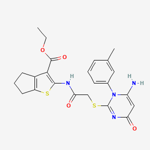 molecular formula C23H24N4O4S2 B4838289 ethyl 2-[({[6-amino-1-(3-methylphenyl)-4-oxo-1,4-dihydro-2-pyrimidinyl]thio}acetyl)amino]-5,6-dihydro-4H-cyclopenta[b]thiophene-3-carboxylate 