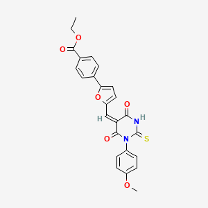 molecular formula C25H20N2O6S B4838413 ethyl 4-(5-{[1-(4-methoxyphenyl)-4,6-dioxo-2-thioxotetrahydro-5(2H)-pyrimidinylidene]methyl}-2-furyl)benzoate 