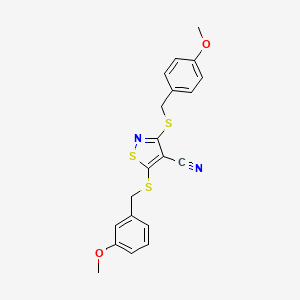 molecular formula C20H18N2O2S3 B4838679 5-[(3-methoxybenzyl)thio]-3-[(4-methoxybenzyl)thio]isothiazole-4-carbonitrile 