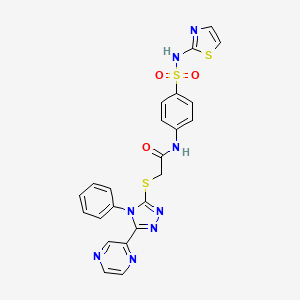 molecular formula C23H18N8O3S3 B4838734 2-{[4-phenyl-5-(2-pyrazinyl)-4H-1,2,4-triazol-3-yl]thio}-N-{4-[(1,3-thiazol-2-ylamino)sulfonyl]phenyl}acetamide 