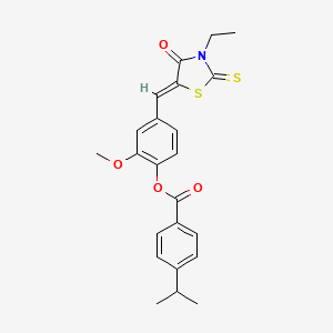 molecular formula C23H23NO4S2 B4838749 4-[(3-ethyl-4-oxo-2-thioxo-1,3-thiazolidin-5-ylidene)methyl]-2-methoxyphenyl 4-isopropylbenzoate 