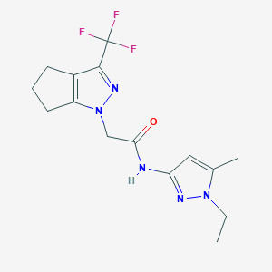 molecular formula C15H18F3N5O B4838874 N-(1-ethyl-5-methyl-1H-pyrazol-3-yl)-2-[3-(trifluoromethyl)-5,6-dihydrocyclopenta[c]pyrazol-1(4H)-yl]acetamide 