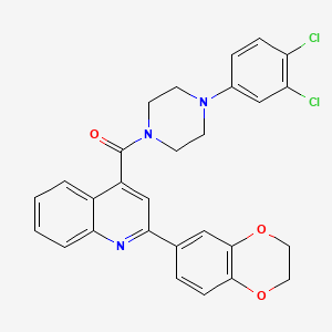 molecular formula C28H23Cl2N3O3 B4839049 4-{[4-(3,4-dichlorophenyl)-1-piperazinyl]carbonyl}-2-(2,3-dihydro-1,4-benzodioxin-6-yl)quinoline 