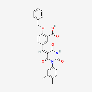 molecular formula C27H22N2O6 B4839099 2-(benzyloxy)-5-{[1-(3,4-dimethylphenyl)-2,4,6-trioxotetrahydro-5(2H)-pyrimidinylidene]methyl}benzoic acid 