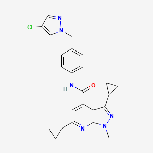 molecular formula C24H23ClN6O B4839148 N-{4-[(4-chloro-1H-pyrazol-1-yl)methyl]phenyl}-3,6-dicyclopropyl-1-methyl-1H-pyrazolo[3,4-b]pyridine-4-carboxamide 