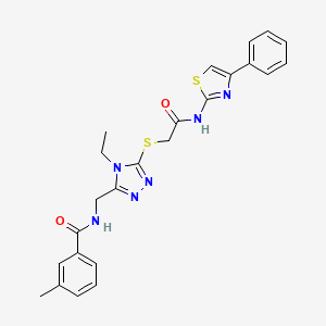 molecular formula C24H24N6O2S2 B4839245 N-{[4-ethyl-5-({2-oxo-2-[(4-phenyl-1,3-thiazol-2-yl)amino]ethyl}thio)-4H-1,2,4-triazol-3-yl]methyl}-3-methylbenzamide 